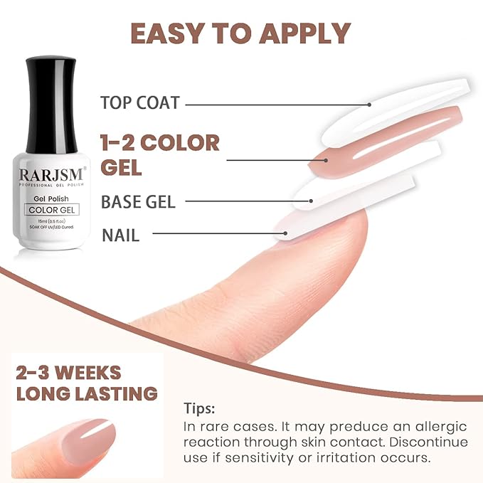 RARJSM Gel Nail Polish Jelly Pink Translucent Sheer Nude Colors Neutral Skin Tone Gel Polish Milky Clear Ice Pink 15ml Single Bottle Soak off UV LED Cured at Home Salon DIY French Manicure Nails Art