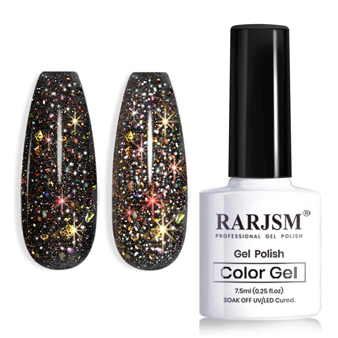 RARJSM Reflective Glitter Gel Polish Black Sequins Sparkling Glitter Iridescent Shimmer Gel Disco Glitters Sparkle Diamond Holographic Gel Soak off Nail Art Design Salon DIY at Home