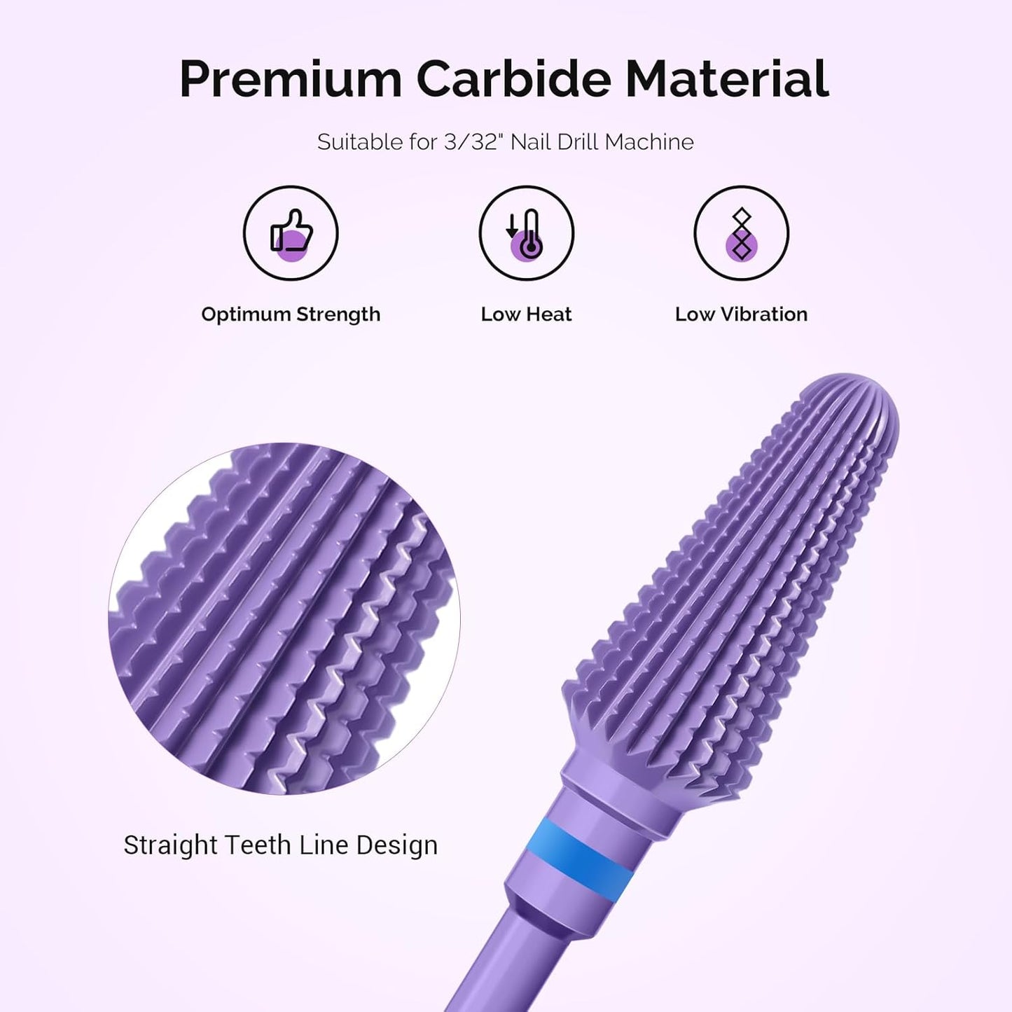 MelodySusie Professional Tornado 3/32'' Nail Drill Bits, Carbide Tungsten Multi-function Bits, Suitable for Manicure Pedicure Cuticle Gel Polishing, Salon Bits, Series Bit-X, Purple, Medium
