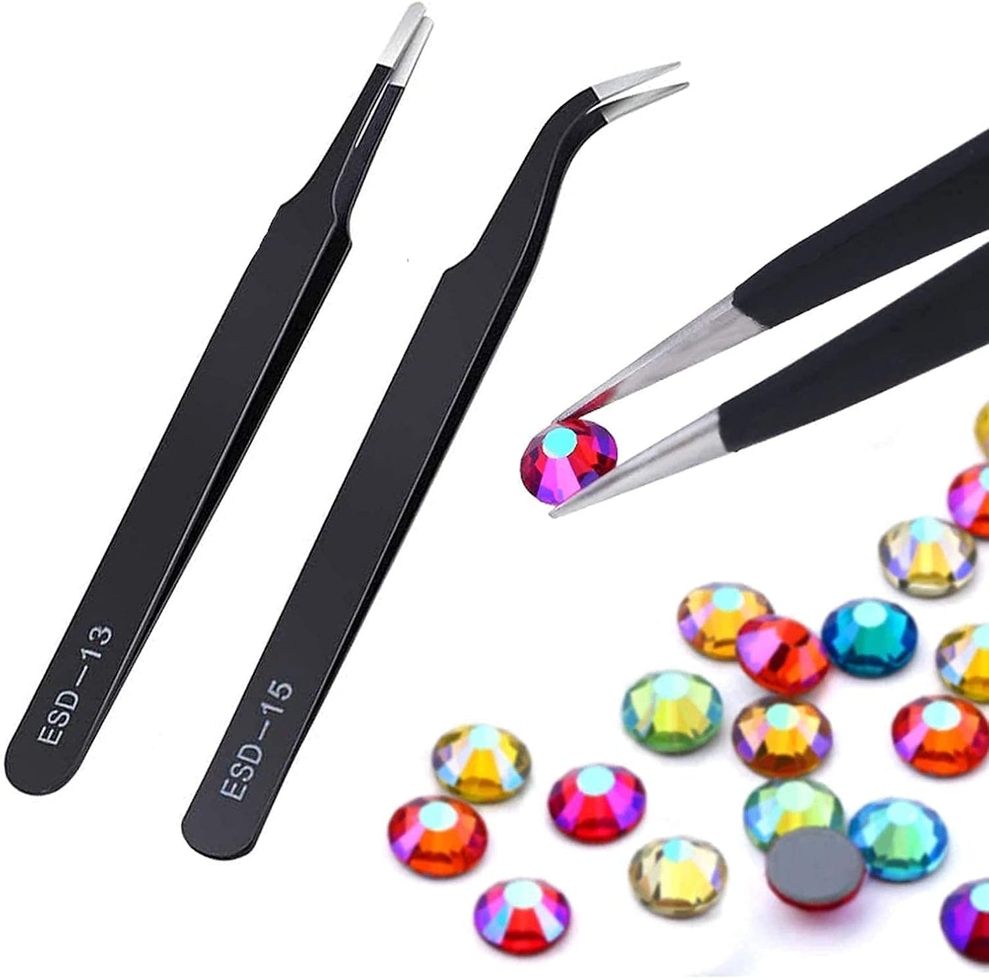 MSDADA 11 Pcs Silicone Resin Mold Tools Set Stirring Needle Spoon Tool Tweezers Precision Kit, Anti-Static Electronics Tweezers Set for Resin Art Crafts,Jewelry Making(Rose Red+White)