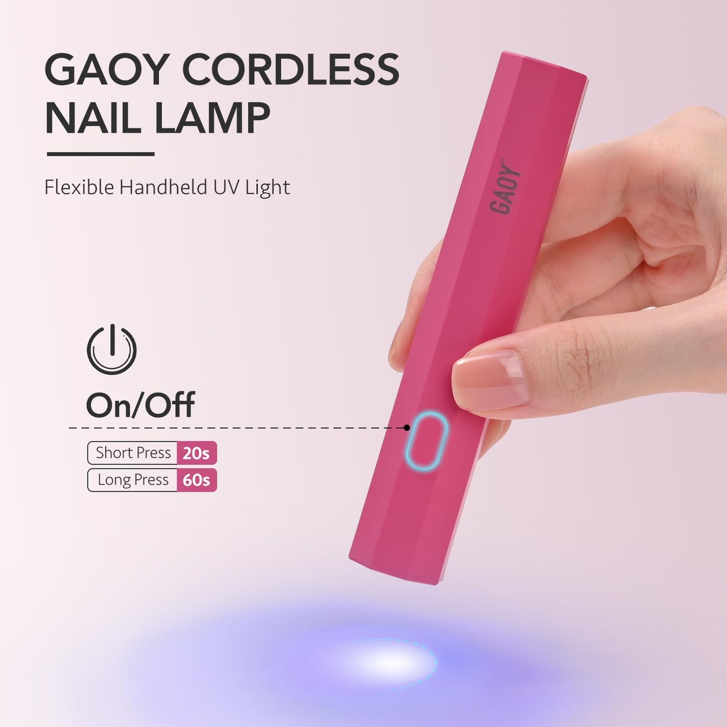 GAOY Handheld UV Light for Gel Nails, Portable LED Nail Lamp, Mini Nail Light, Cordless Rechargeable USB Nail Dryer for Fast Curing, Octagon Rosy