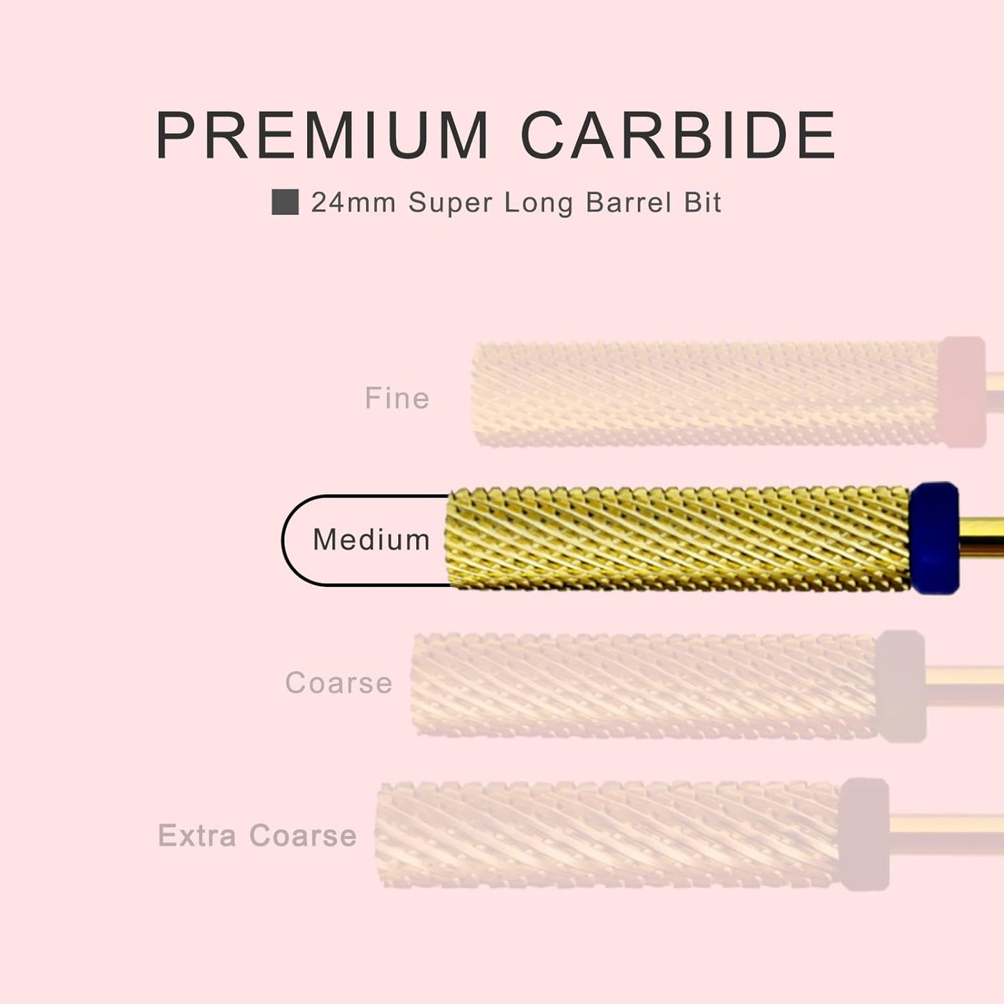 Super Long Nail Drill Bits, 24mm Gold Flat Top Barrel Carbide Nail Bit, 3/32" Two-way Rotate Drill Bits for Nails, Electric Drill Accessories, Remove Acrylic Nail Art Gel, M