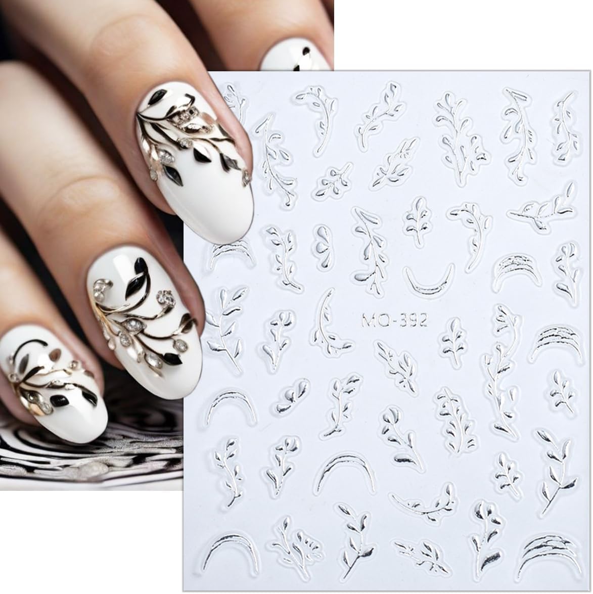 Fall Leaf Nail Decals 2 Sheets Embossed Leaves Stickers Gold Silver Leaf Nail Art Supplies Thanksgiving Decoration for Women Girls