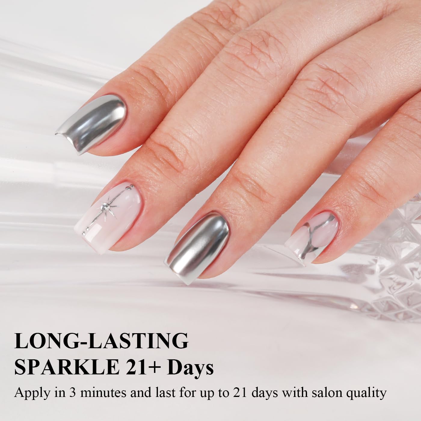 Imtiti Metallic Gel Nail Polish, Chrome Mirror Shine Gel Polish High Gloss Soak Off UV LED Metallic Silver 3D Drawing Mirror Manicure Salon DIY Design 10ML