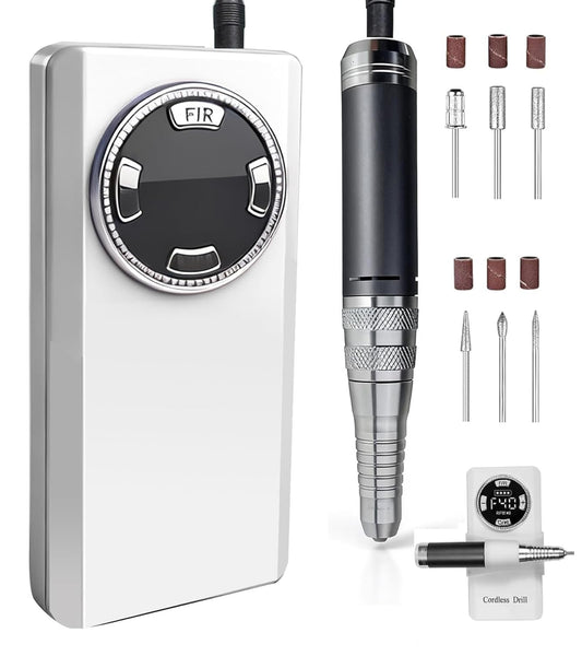 Lumcrissy 40000RPM Professional Electric Nail File Kit - Rechargeable Cordless Nail Drill for Acrylics Gel Nails, Portable Efile Machine with 6 Bits for Home Salon Manicure Pedicure Care (White)