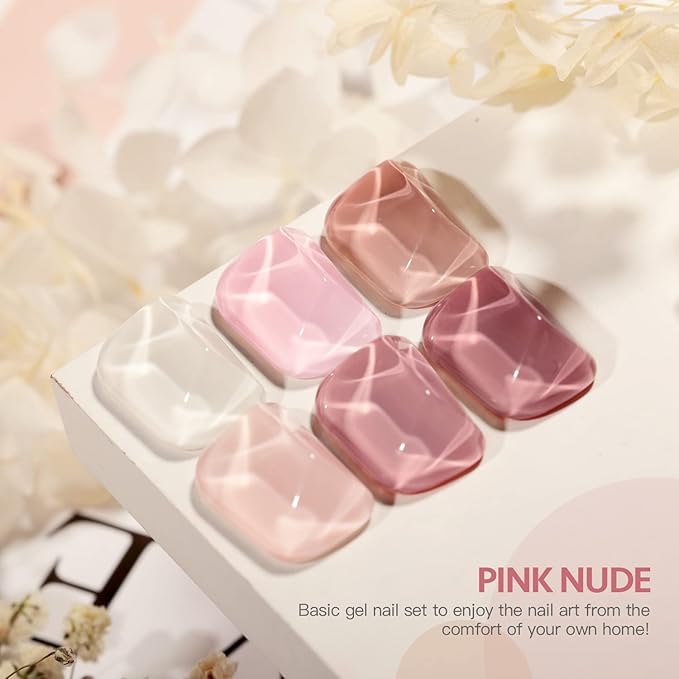 GAOY Pink Nude Gel Nail Polish Set, 6 Neutral Colors Jelly Milky White Soak Off UV Light Cure Gel Polish Kit for Salon and Nail Art DIY at Home