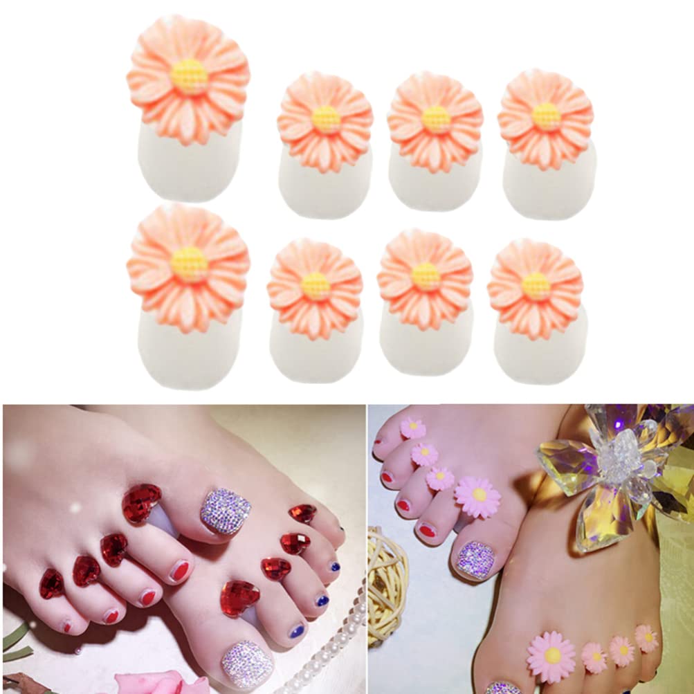 8Pcs Silicone Toe Separators, Daisy Flower Toe Separators Gel Foot Toe Spacers Separators Bunion Corrector for Pedicures Nail Polish Salon, Orange