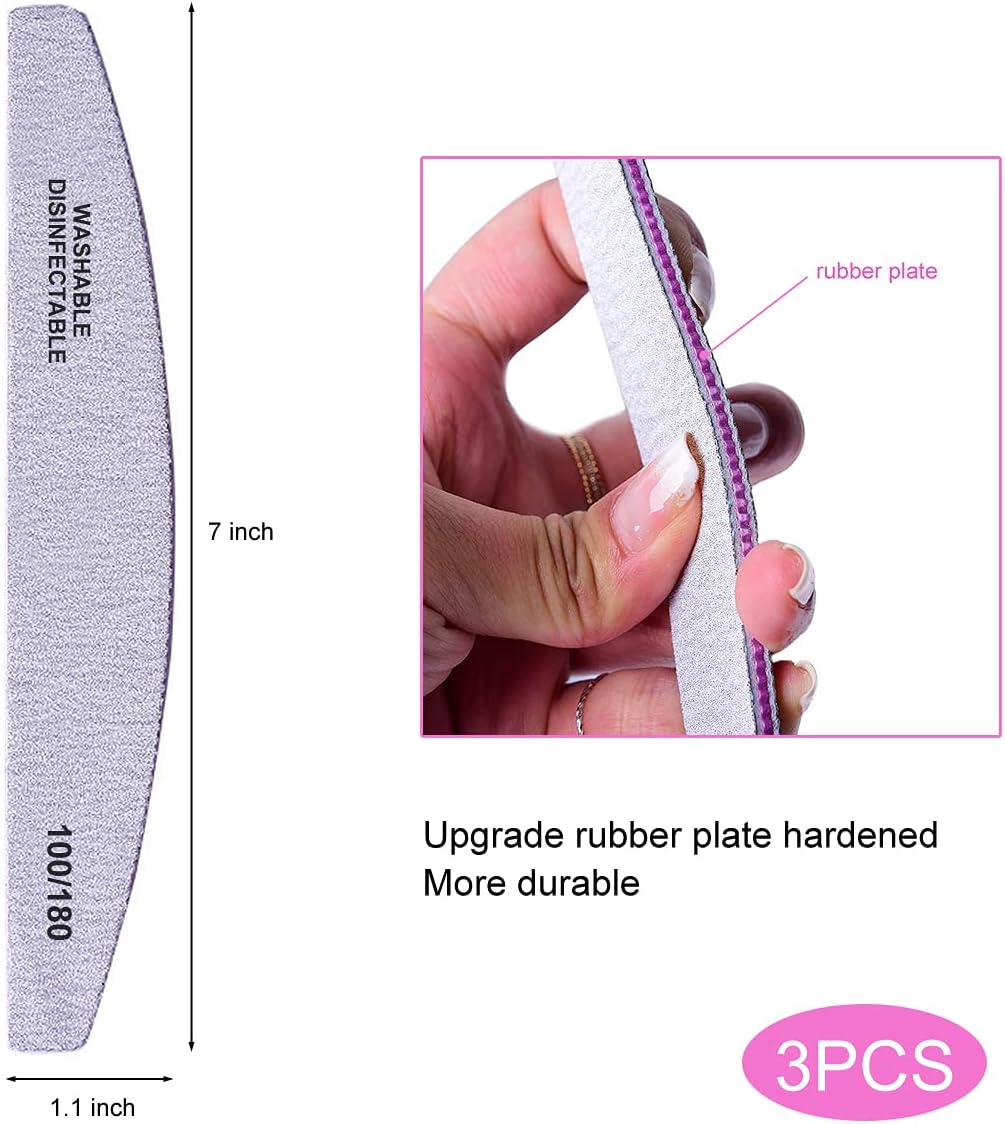 16PCS Nail Files and Buffer with Storage Box,Professional Manicure Pedicure Kit White Buffer Block Reusable 100/180 Grit Nail Files Emery Board Black for Nature Acrylic Nails Home Salon Travel Use