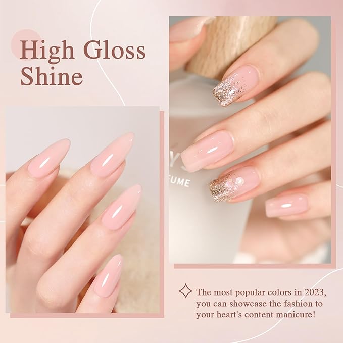 Nude Pink Gel Nail Polish,15ml Natural Jelly Sheer Pink Gel Polish Color Soak Off UV LED Nail Art Starter Manicure Salon DIY at Home
