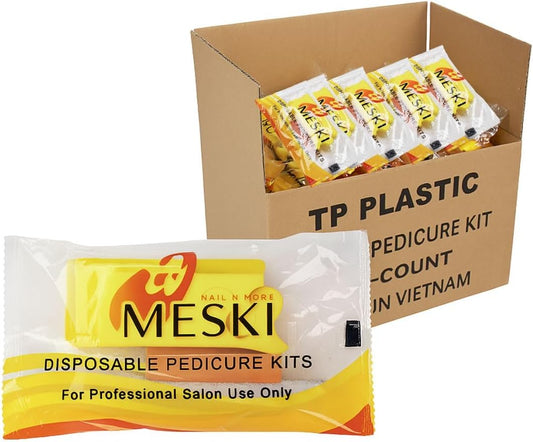 Disposable Pedicure Kit, 200 Sets – 4-Piece Individually Wrapped Nail Care Set with Yellow Pumice, White 80/100 Grit Nail File, Orange Buffer, Toe Separators – Spa & Salon Use