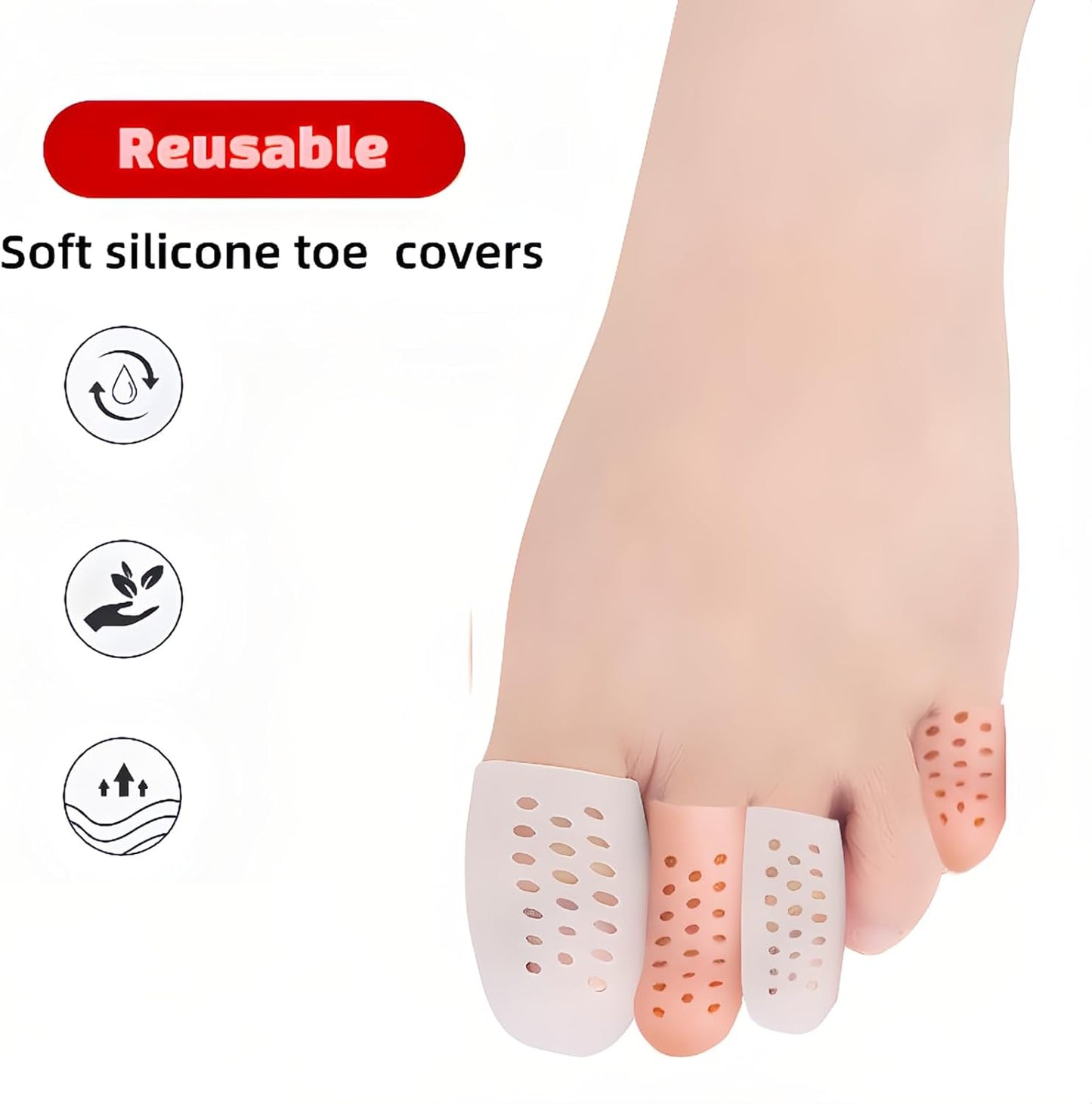 10 Pack Toe Caps and Toe Protectors for Women & Men Silicone Toe Covers Cushions for Pain Relief,Toe Bandages and Sleeves for Ingrown Toenails,Corns,Calluses,Blisters(4L +6 S) (White)