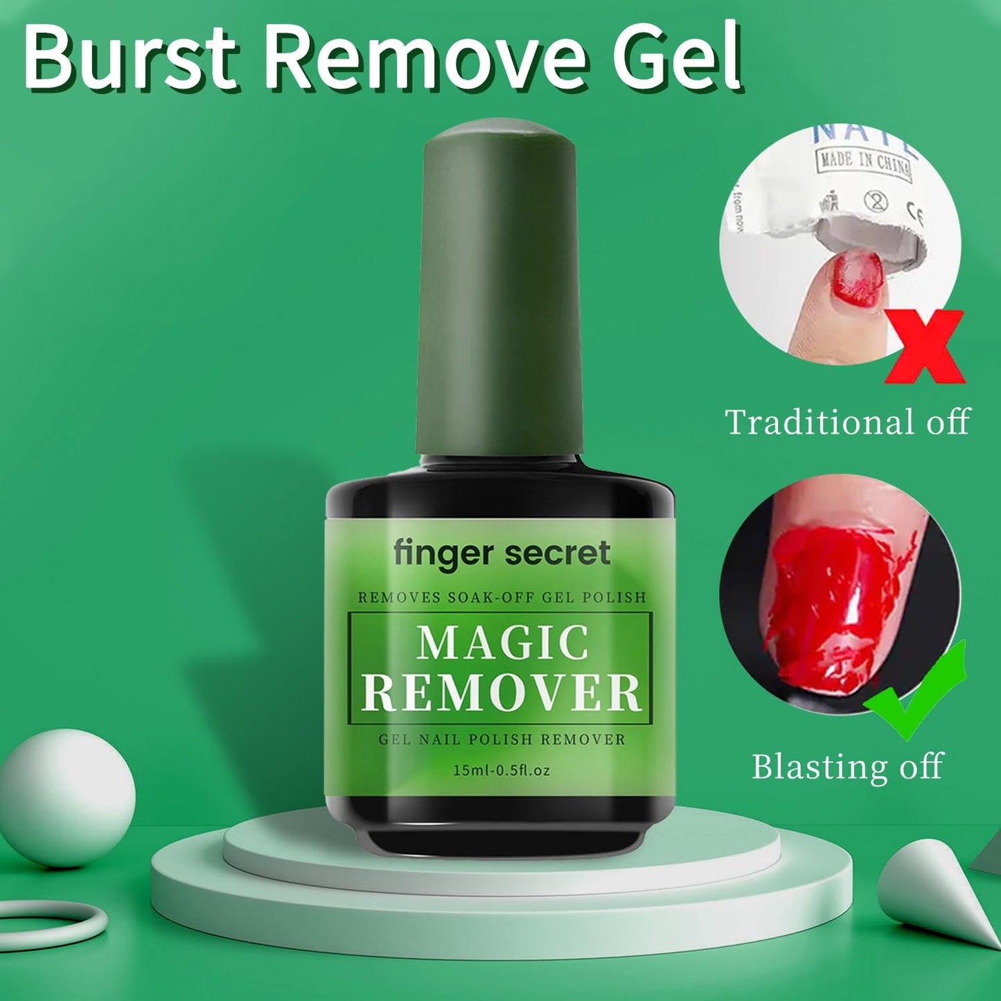 Gel Nail Polish Remover Kit, Fast Efficient Gel Polish Remover for Tough Gel, No Damage to nails Remove Soak Off Nail Gel Polish Portable Magic remover -0.5oz