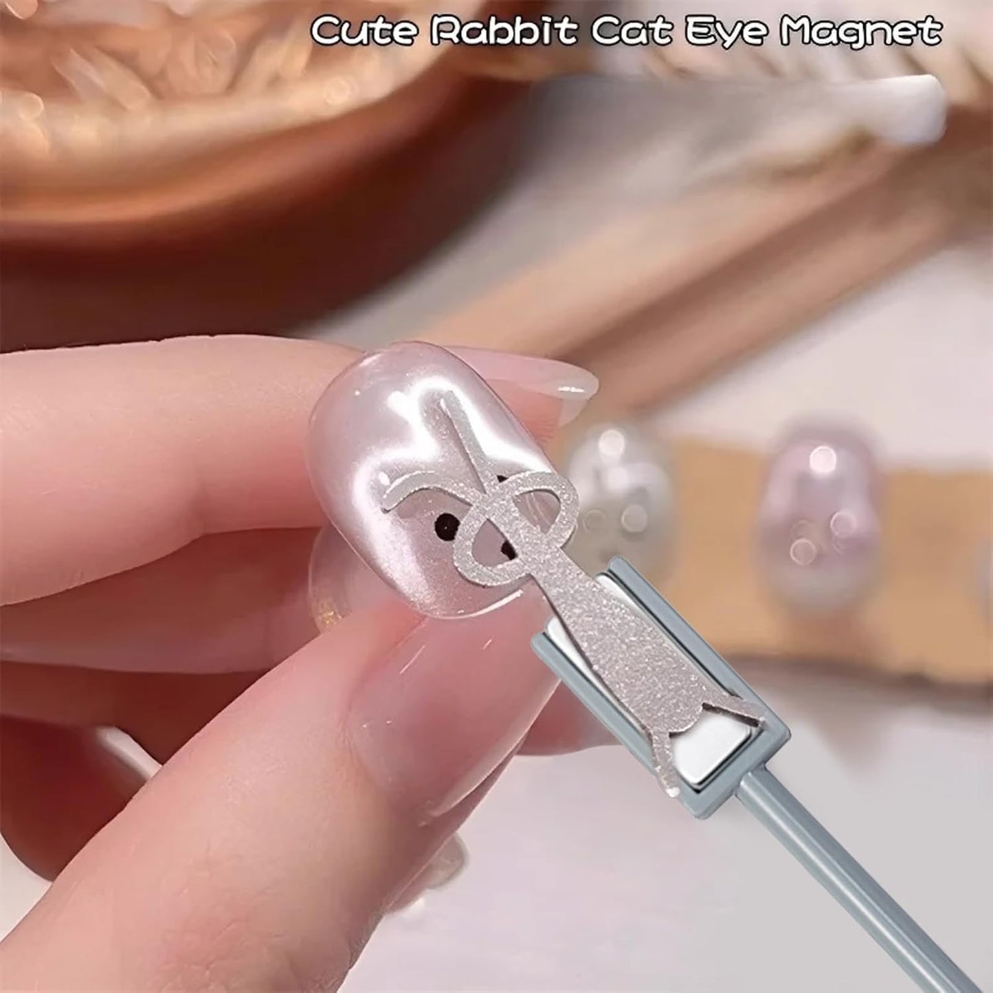 JERCLITY 2 Pieces Cat Eye Magnet for Nails Double Ended Rectangle Magnets with 4 Rabbit Shape Iron Plate for Rabbit Cat Eye Effect