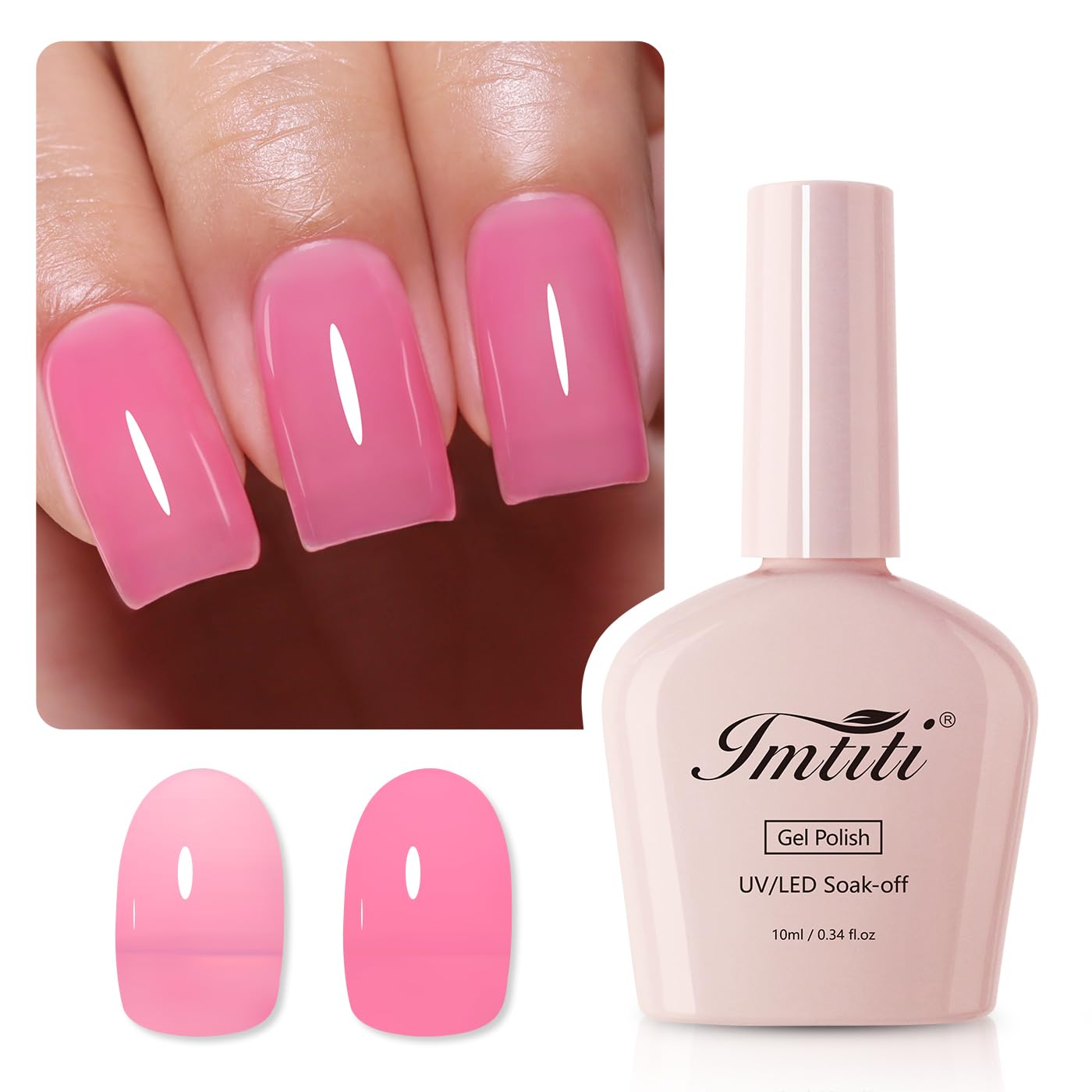 Imtiti Jelly Gel Nail Polish, Bright Pink Sheer Jelly Nail Gel Polish Soak Off UV LED Spring Summer Translucent Art Manicure Salon DIY Design 10ML