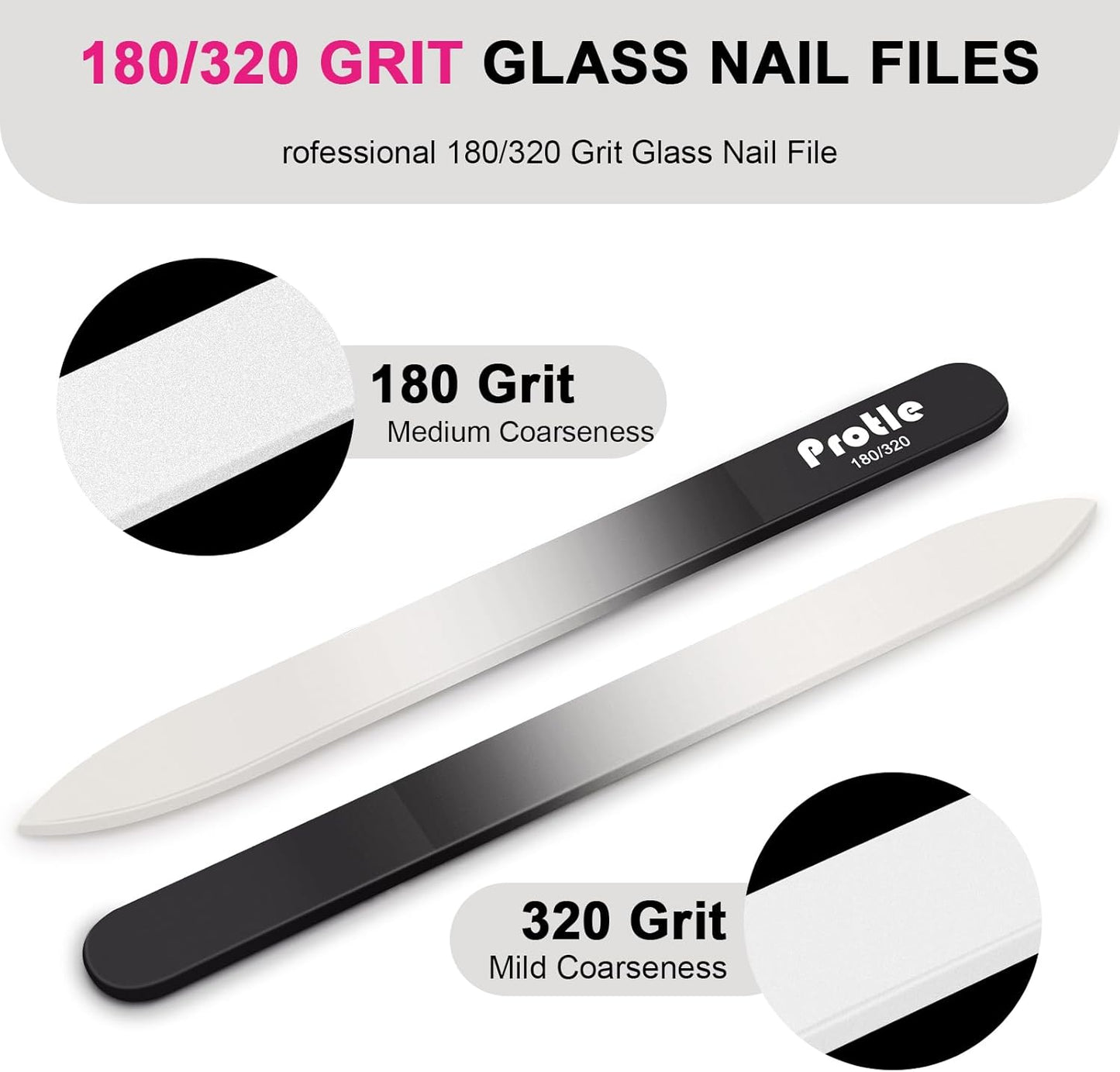 Glass Nail Files for Natural Nails，1Pack Double Sided 180/320 Crystal Nail Filer with Case,Professional Fingernail Files for Women Girls Gifts (Black)