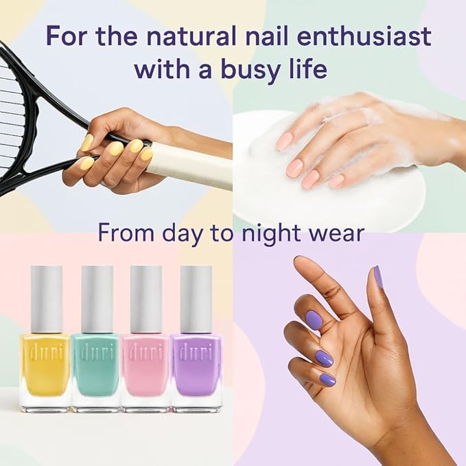 duri Nail Polish Set 4 Pack, Pink Orange Green Blue Neon Pastel Nail Polish Quick Dry Fingernail Lacquer, DIY Salon at Home, Spring Summer Vacation Gift for Girl