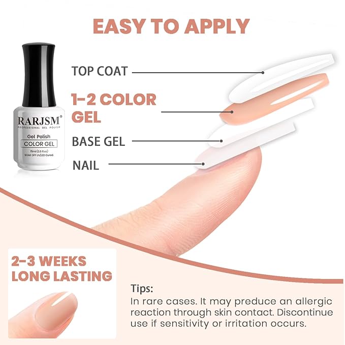 RARJSM Gel Nail Polish Neutral Nude Pink Skin Tone Color Sheer Jelly Gel Polish 1PC 15ml Single Bottle Cream Transparent Pink Nail GelPolish Soak off UV LED Cured for Home Salon DIY Manicure