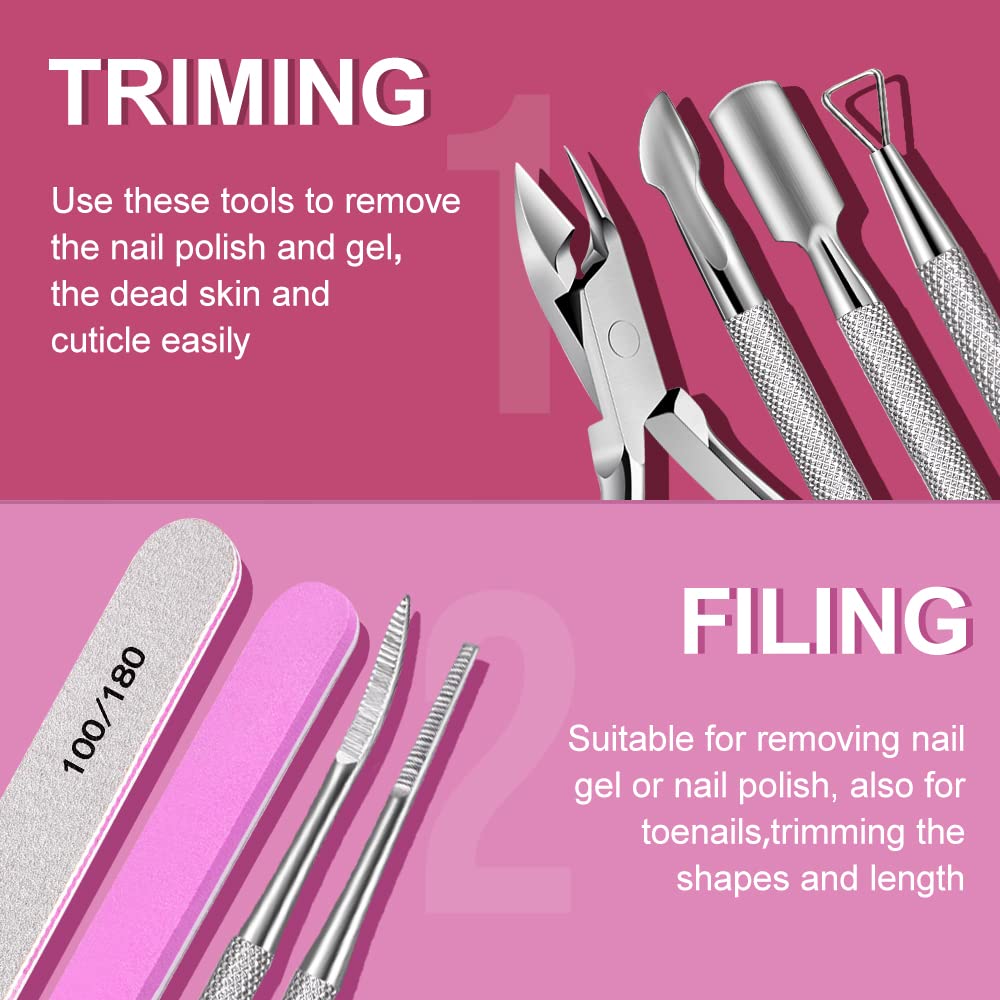 Cuticle Trimmer with Ingrown Toenail Removal Kit, Pusher and Files, Cuticle Remover Nail Cutter Clippers for Fingernails Toenails, Professional Manicure and Pedicure Tools Kit