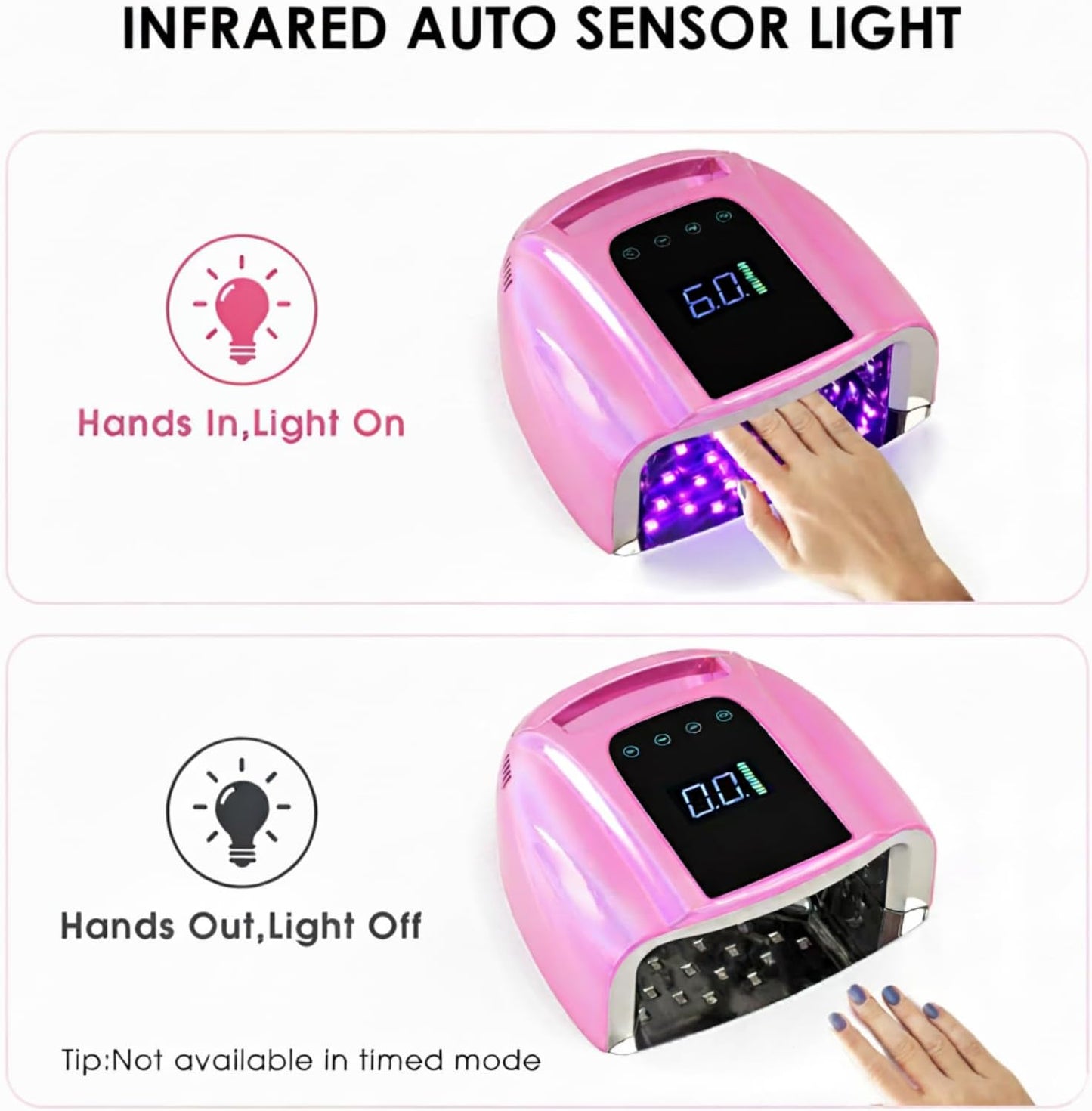 Professional Rechargeable 96W UV LED Nail Lamp Cordless UV Light for Nails Machine with Removable Stainless Steel Bottom,4 Timer Setting and Smart Sensor Nail Dryer