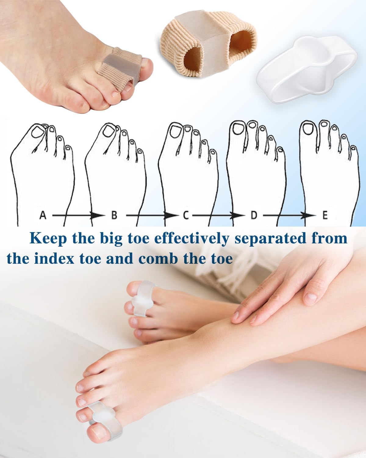 8PC Bunion Toe Separators Gel Bunion Corrector Soft Big Toe Spacers for Feet Women Men Toe Correct, Elasticity Hammer Toe Straightener with 2 Loops (4 Nylon+4Gel)