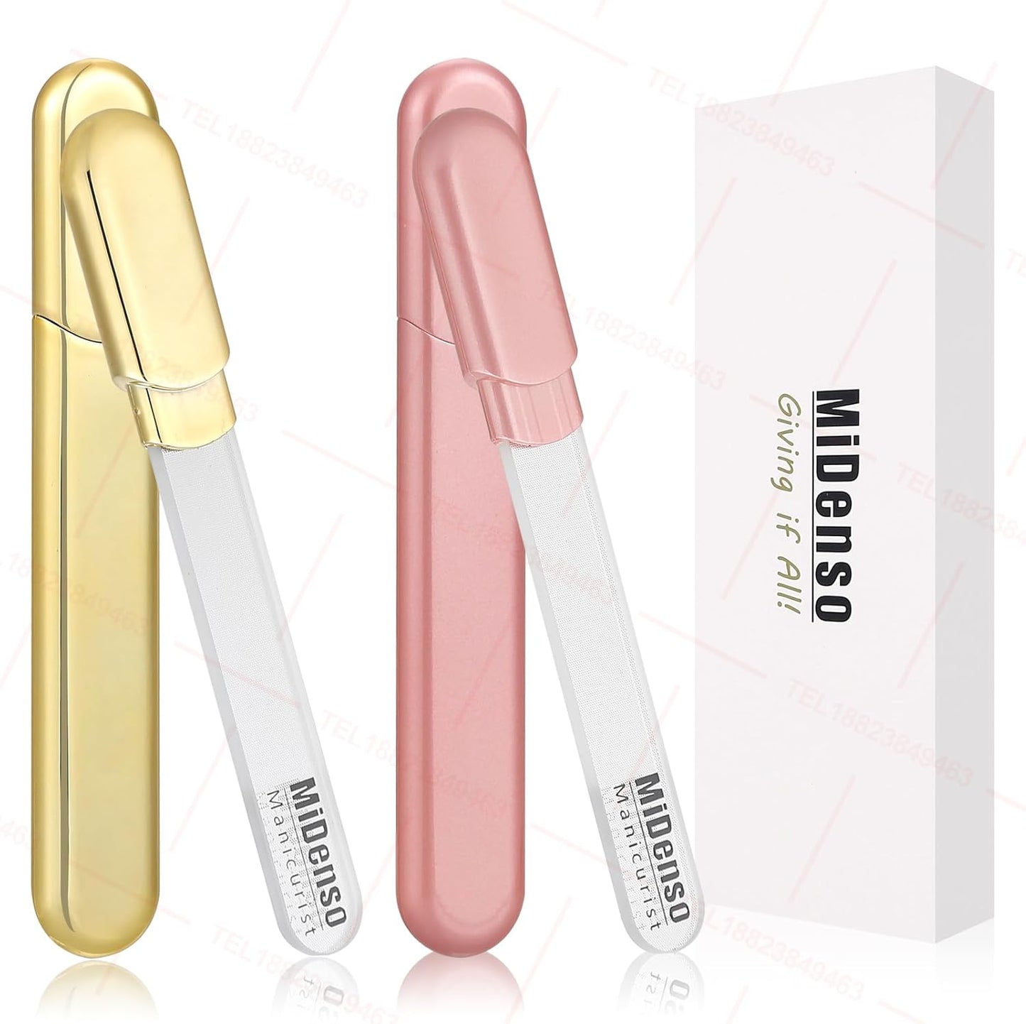 Premium Gift, Glass Nail File with Case, 2 Pack Crystal Nail Files for Natural Nails, Artificial Nails Manicure Pedicure Nail Care Kit Set, Xmas Present for Women and Man(Gold+Purple)