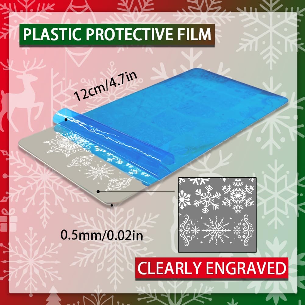 PH PandaHall 3pcs Snowflakes Pattern Nail Stamp Plate Christmas Theme Print Art Template Stainless Steel Winter Snowflake Nail Image Plate for Christmas Women Nails Decoration 4.7x2.3 inch