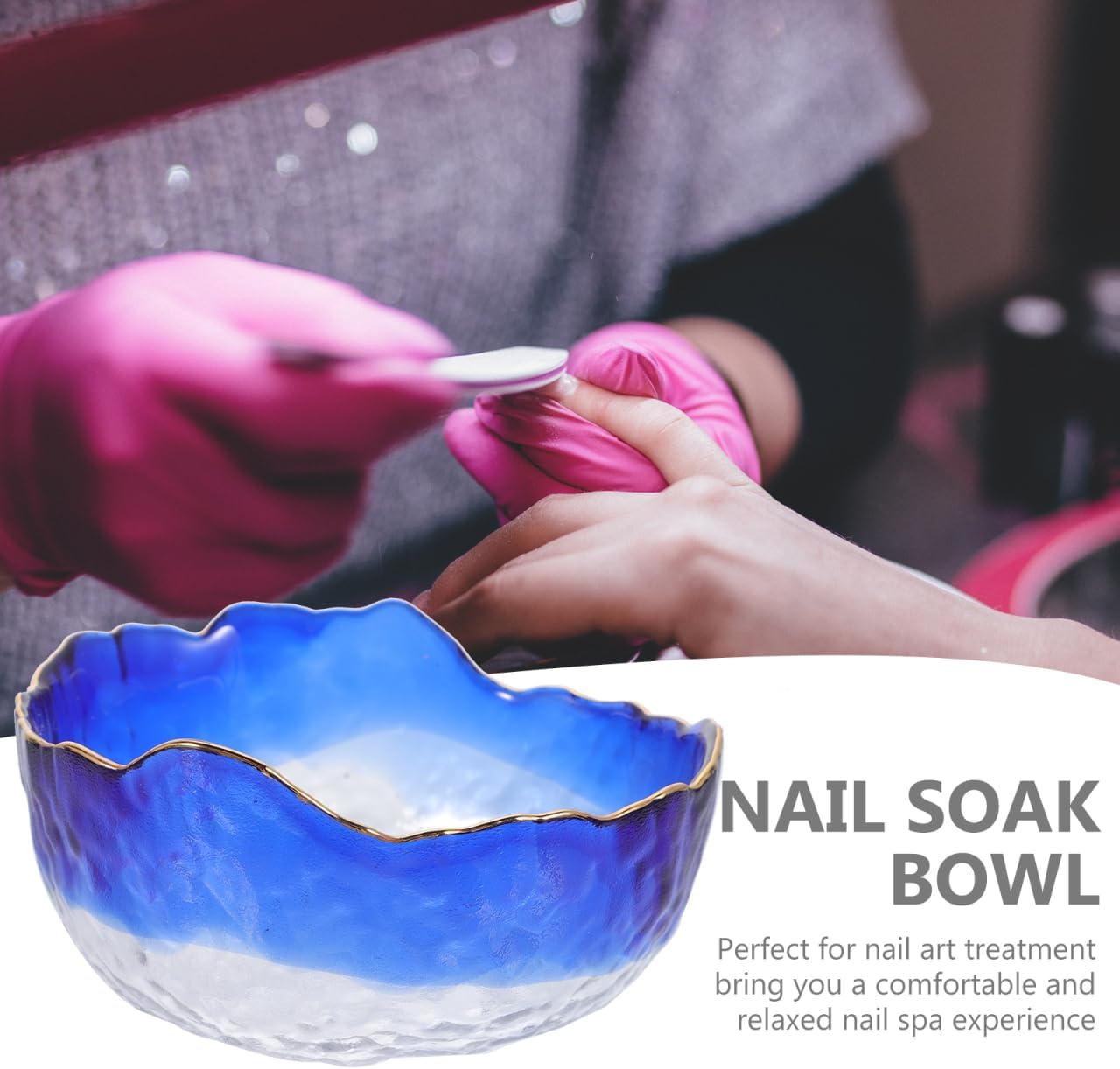 Glass Nail Soaking Bowl, Gradient Manicure Hand Soak Bowl for Toenail Caring Polish Removal Manicure Care Tool, 5 In