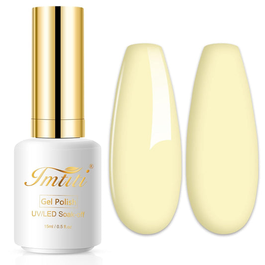 Imtiti Pastel Gel Nail Polish, 0.5 Fl Oz Creme Light Yellow Gel Polish Soak Off LED U V Nail Gel Polish Neutral Spring Summer Easter Gel Nail Polish DIY Nail Art Starter Manicure Salon Gel Nail Kit