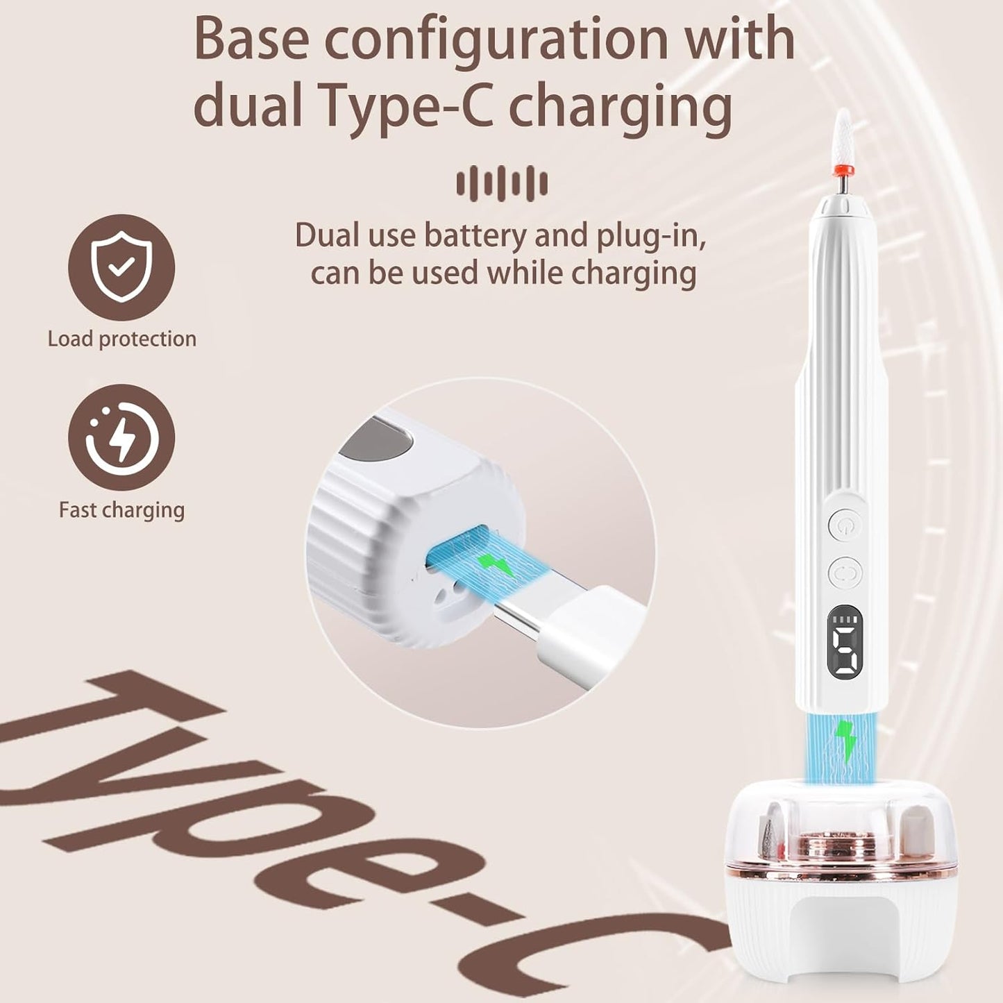 Portable Nail Drill Electric Nail File with UV LED Nail Lamp, 12 Drills and Rechargeable Base, 5 Speeds Hand Foot Care Tool for Grind Trim Polish