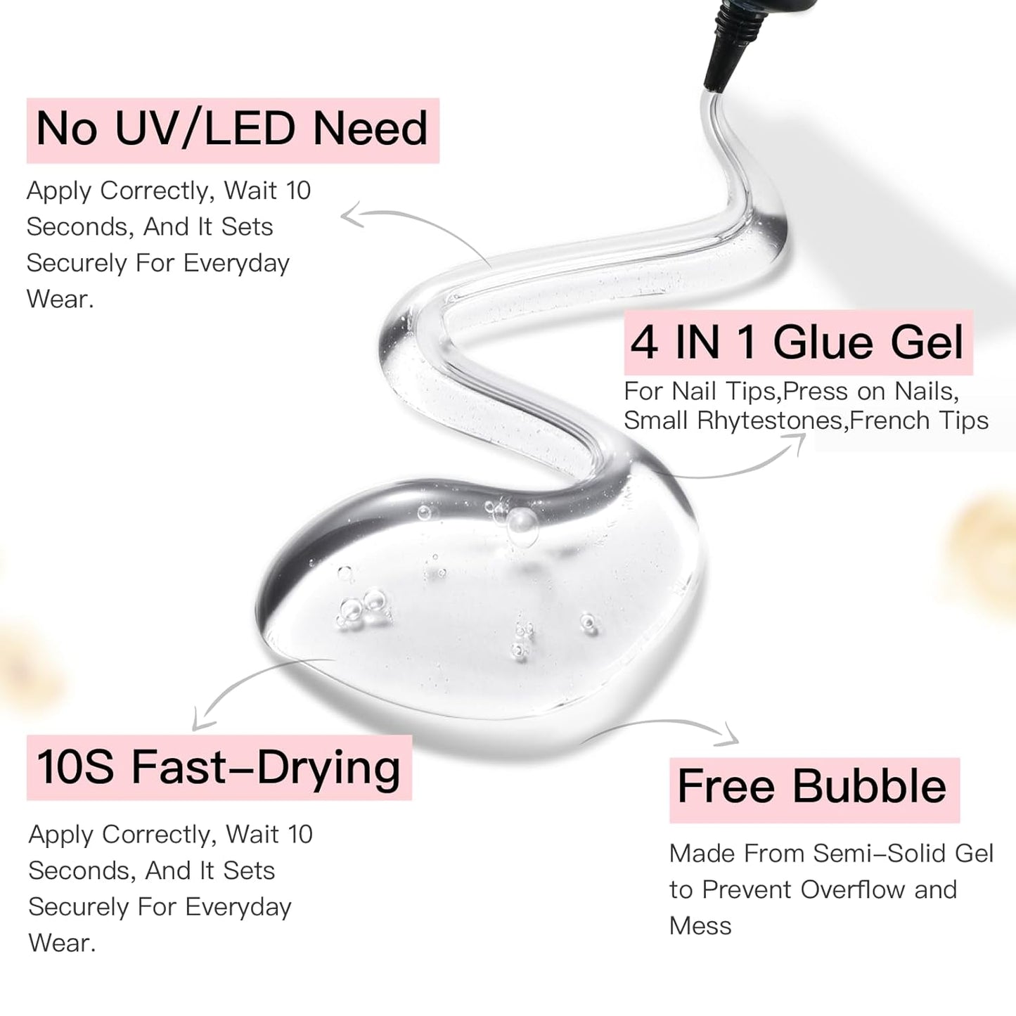 Curvlife 10g Semi-Solid Glue and 20ml Pinpoint Glue Remover Kit - Gel for Press on Nails, Quick Dry No UV Lamp Needed with Gentle Non-Acetone Remover, Fake Nail Tips