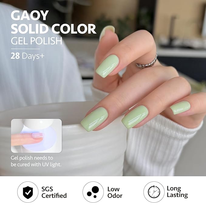 GAOY Pastel Green Gel Nail Polish, 16ml Soak Off Gel Polish, UV Light Cure for Nail Art DIY Manicure at Home, 3148 Wasabi Cream