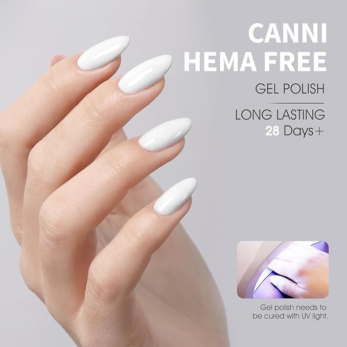 CANNI White Gel Nail Polish, 1Pcs Pure White Gel Polish Color High Gloss Soak Off U V Nail Manicure Salon DIY