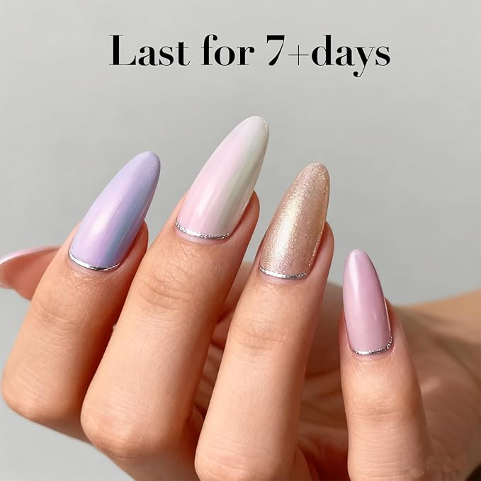 AZUREBEAUTY Nail Polish Set, 4 Colors Pearl Shimmer Blue Pink White Quick Dry Natural Nail