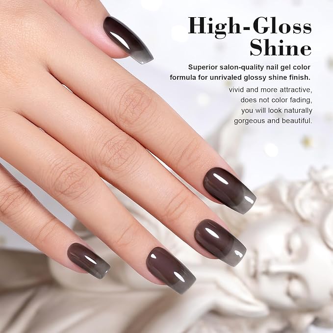 RARJSM Jelly Black Nude Gel Nail Polish Sheer Black Clear Glass Gel Polish Neutral Transparent Crystal Colors Nail Gel Polish 15ml Single Bottle Soak off UV LED Cured for Home Salon DIY Manicure