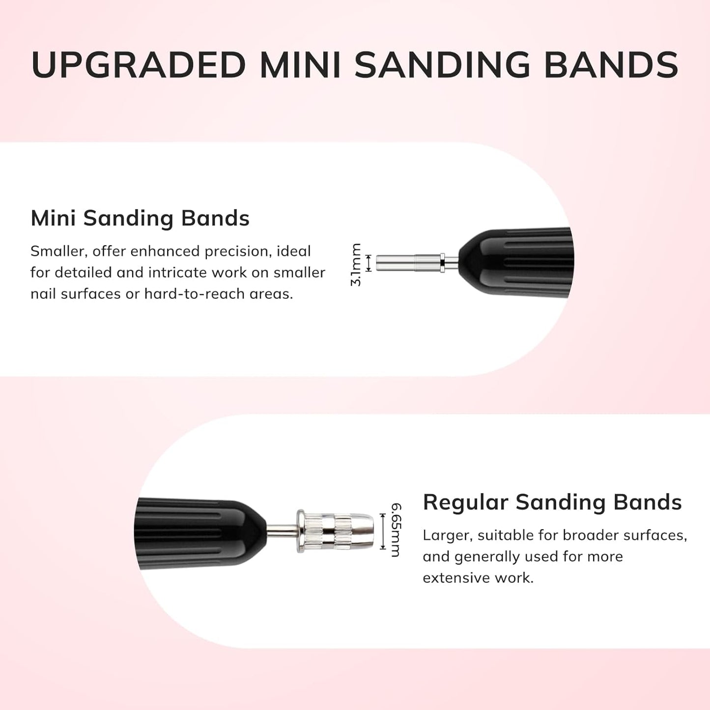 Lavinda Small Sanding Bands for Nail Drill with 3.1mm Mandrel Bit, 80 Piece Set Coarse Mini Sanding Bands Nail Drill Bits for Acrylic Nails Gel Manicures and Pedicures (80 Grit, Pink)