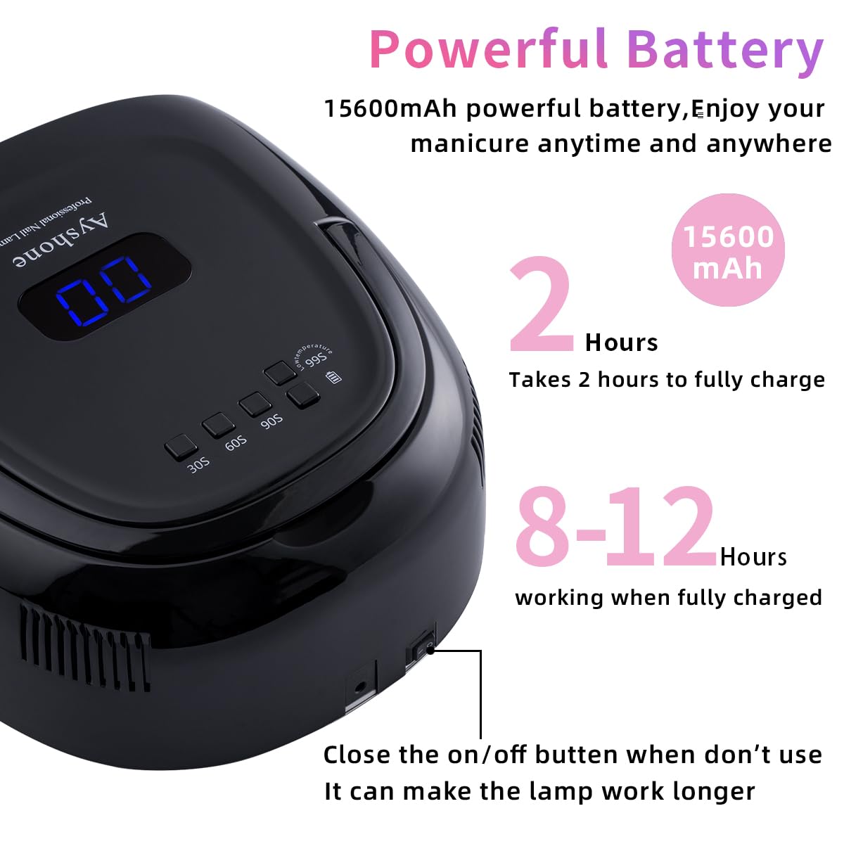 Rechargeable LED Gel Nail Lamp, 60W Cordless UV Led Nail Light with Lifting Handle Touch Sensor LCD Screen (Black)