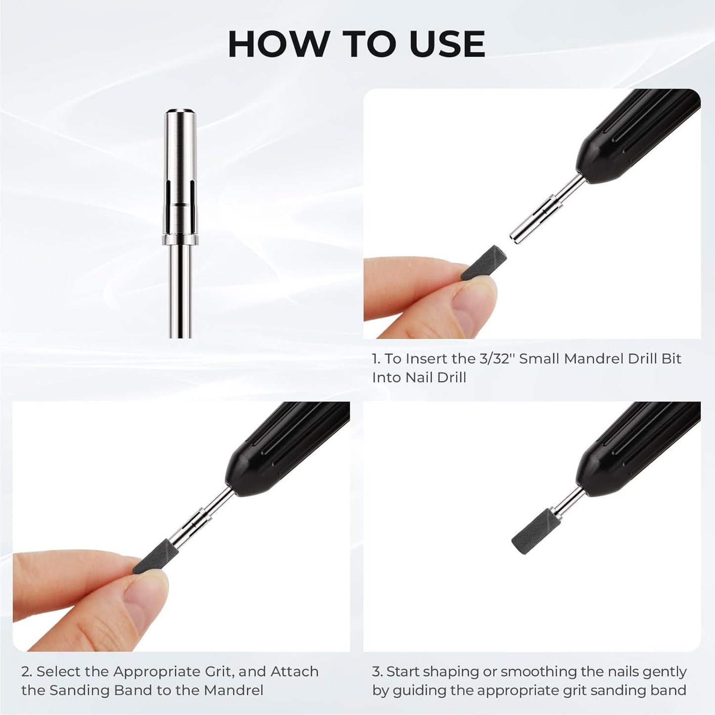 Lavinda 3/32'' Easy Off Nail Drill Bits for Sanding Bands, 3.1 MM Professional Stainless Steel Small Mandrel Bit for Acrylic Nails Manicure Pedicure Tool (Sanding Bands Not Included)