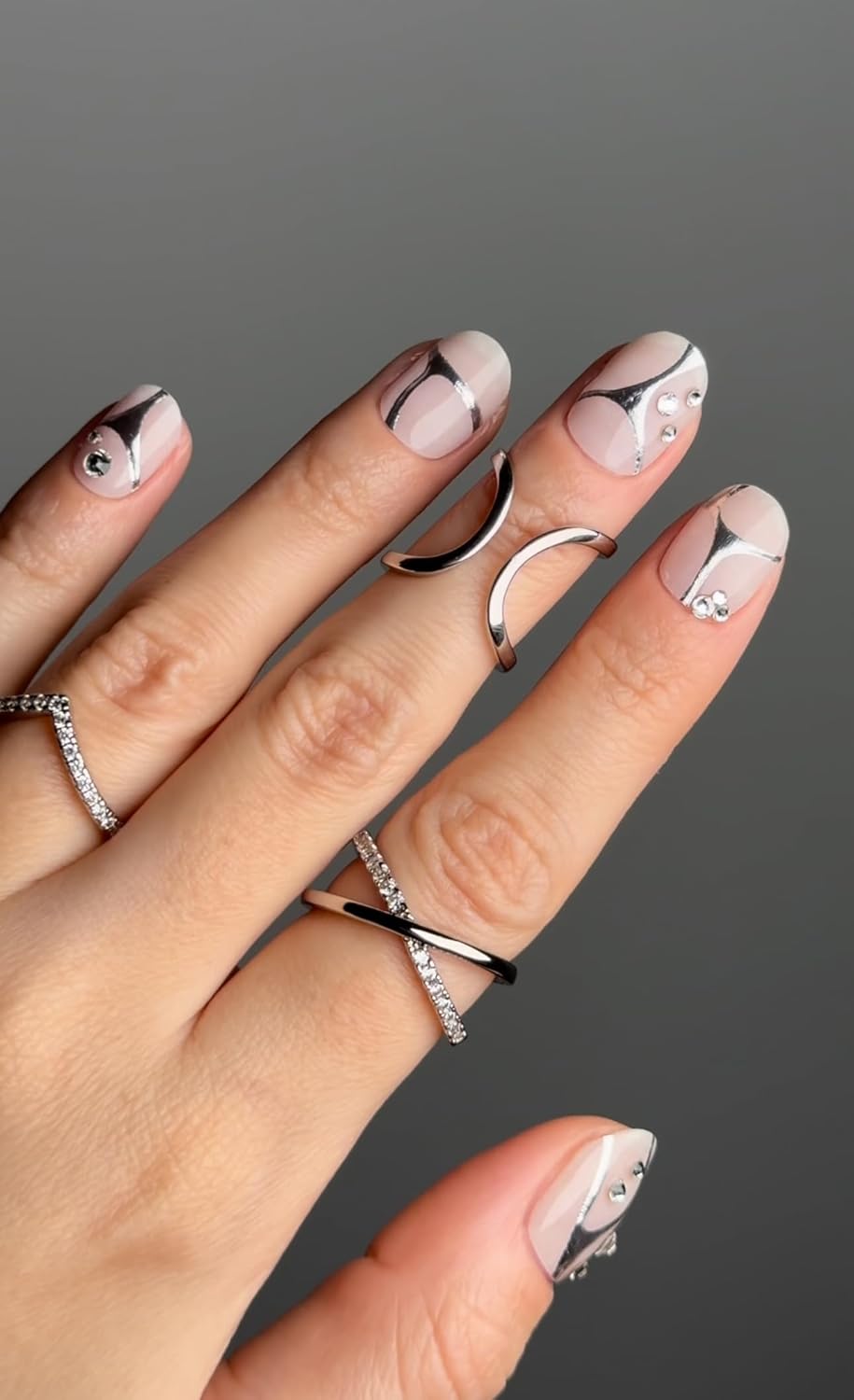 NOVA, Semi Cured Gel Nail Strips (Chrome Heart) - The 10 Minute Manicure. Salon-Quality, Female Founded, Easy to Apply & Remove - Incl. Nail File & Wooden Stick (Chrome Heart)