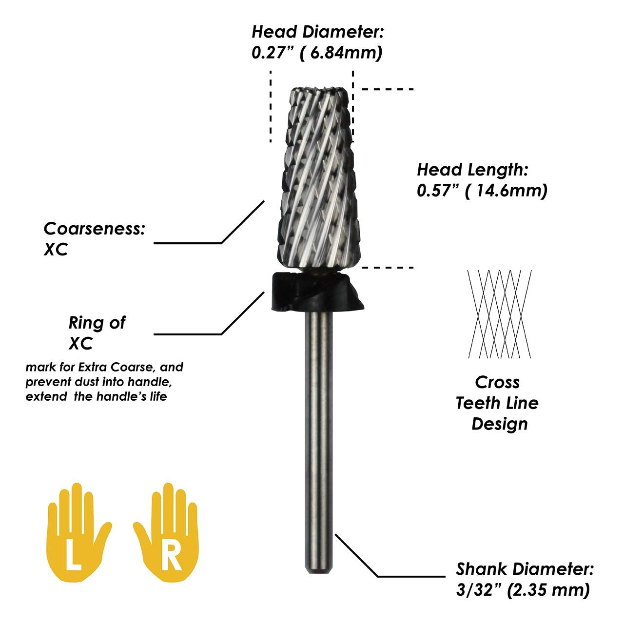 C & I 5 in 1 Multi-function Tapered Shape Nail Drill, Cross Teeth Edition, Professional Drill Bit for Nail Manicure Machine (Extra Coarse - XC)