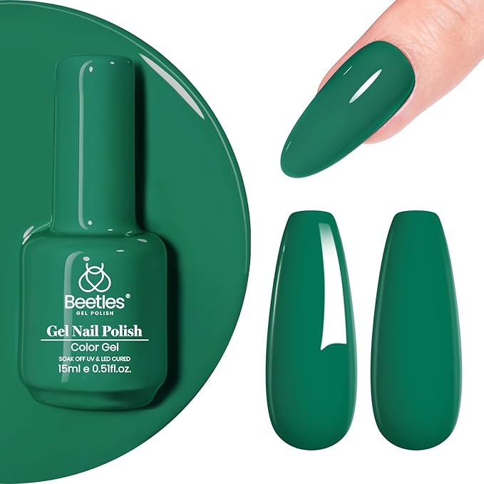 Beetles Green Gel Nail Polish, 1Pcs 15ml Winter Color Gel Polish Soak Off UV LED Nail Art Manicure Salon DIY Design Decoration at Home Gift for Women