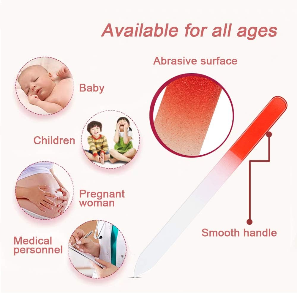 5 Pcs Glass Nail File with Plastic Sleeve, Crystal Fingernail Files, Double Sided Finger Nail Files, Professional Manicure Nail Care for Women Girls