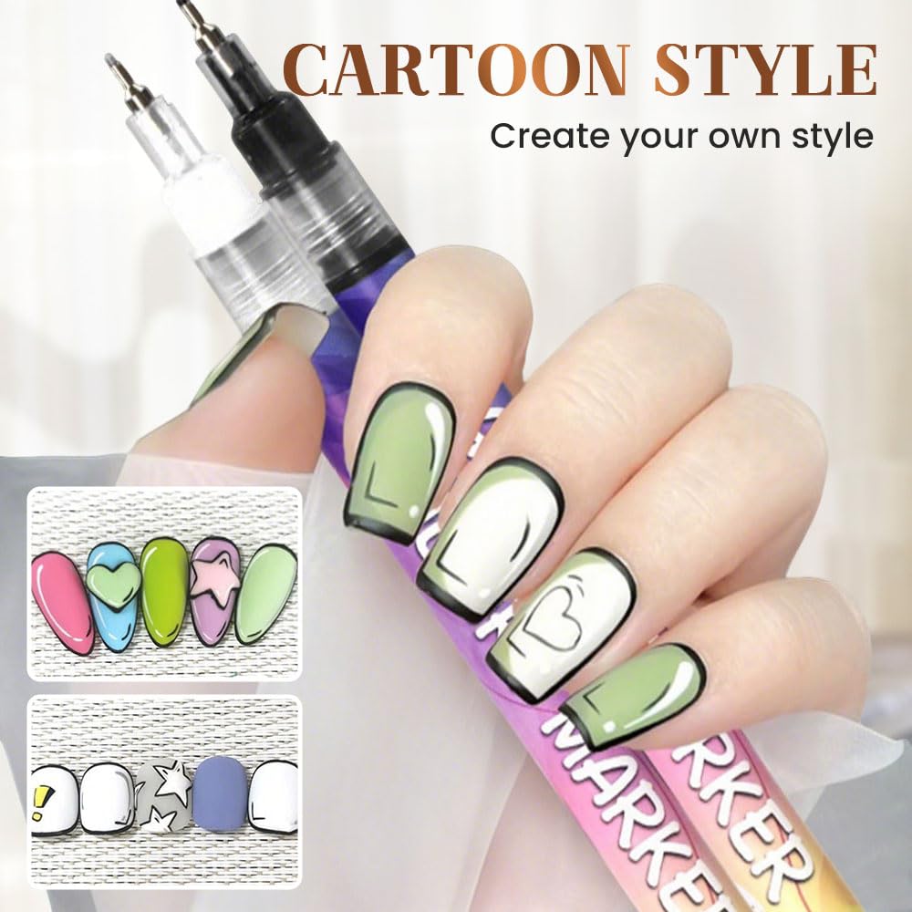 12 Colors Nail Art Pens Set, Nail Art Markers Polish Pen for 3D Nail Art, Drawing Painting Liner Brush for DIY Nail Art Beauty Adorn Manicure Tools (12 colors)