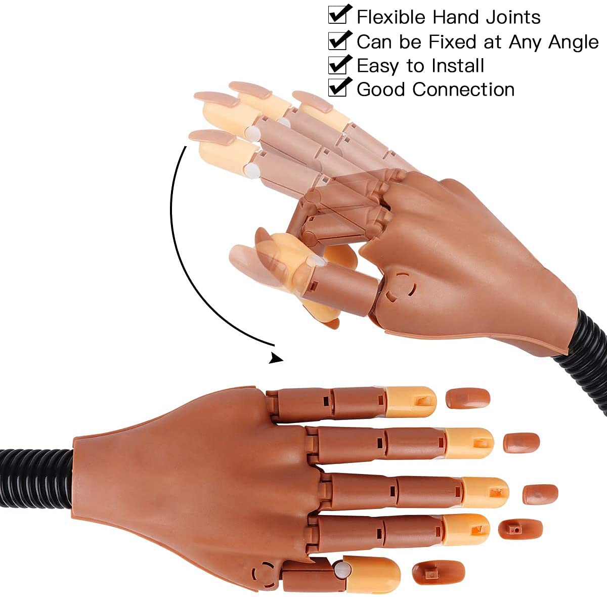 Practice Hand for Acrylic Nails, Flexible Fake Manican Hands Kit for Nails Training Practice, Movable Nail Maniquin Hand with 200PCS Nail Tips, Nail Art Clipper