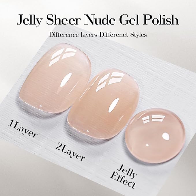 Sheer Jelly Nude Gel Nail Polish 15ml Soak Off UV LED Natural Nail Gel Polish Nail Art French Manicure Salon DIY at Home Curing Required 1 Piece Single Bottle 0.51 Fl.oz X04