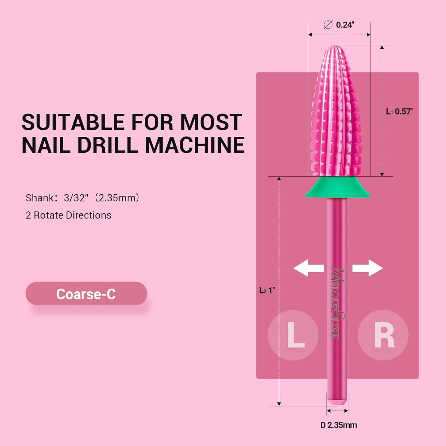 MelodySusie Typhoon Nail Drill Bits, 3/32'' Carbide Tungsten Multi-function Bits, Fast Remove Acrylic or Hard Gel for Manicure Pedicure Salon Professional or Beginner, Pink Blossom, Coarse