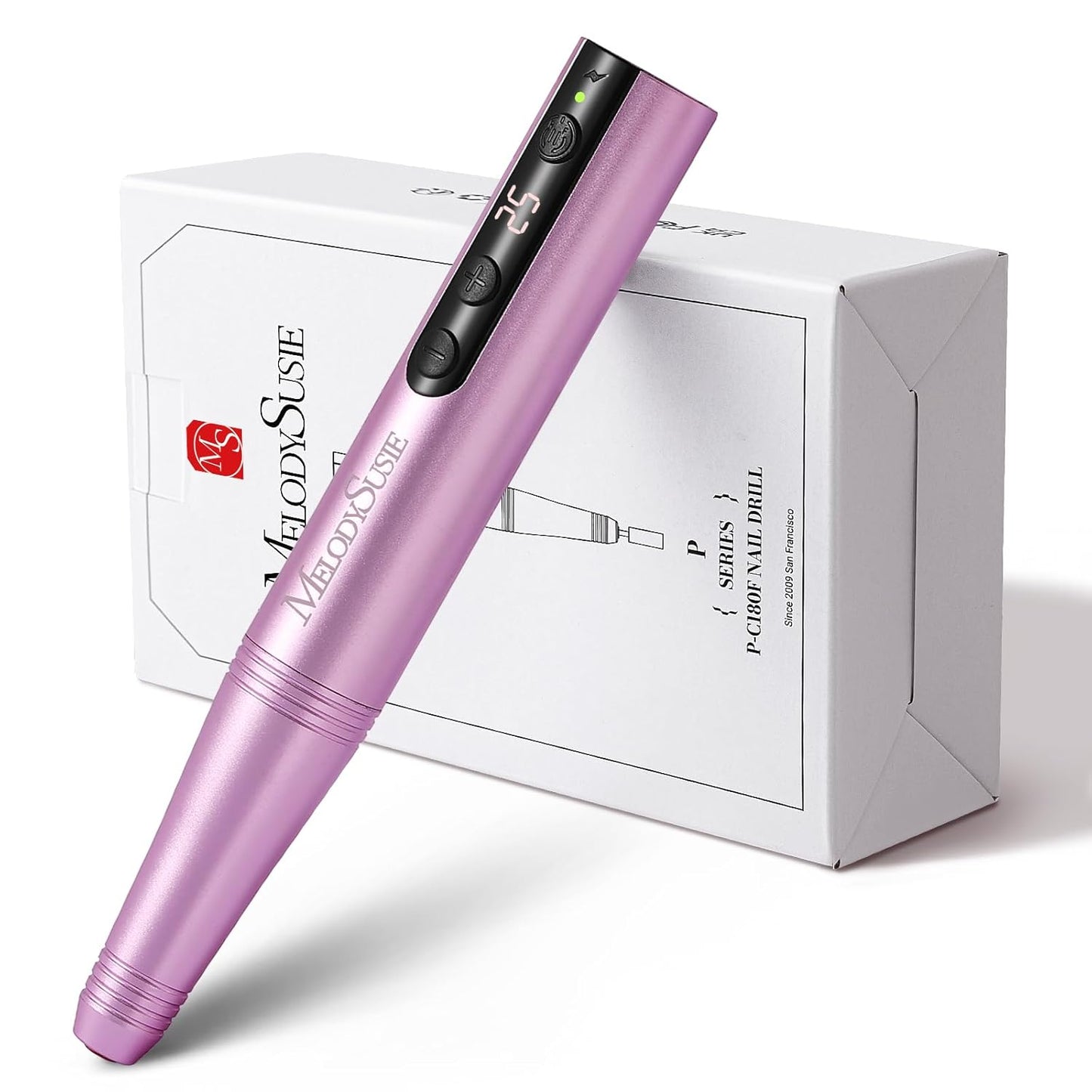 MelodySusie Pen-Shaped Portable CordlessNail Drill, PC180F 25000RPM RechargeableElectric File with LED Display for All NailCare, Manicure Shaping & Acrylic GelRemoval for Nail Artists DIY at Home