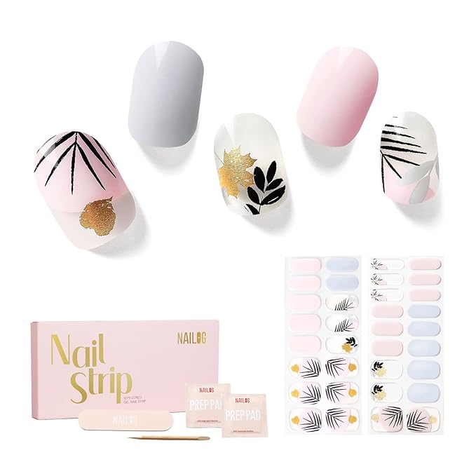 NAILOG Semi Cured Gel Nail Strips, 34 pcs Salon-Quality Gel Nail Stickers, Long Lasting Nail Wraps for Women with Soft Gel Finish | The Oriental