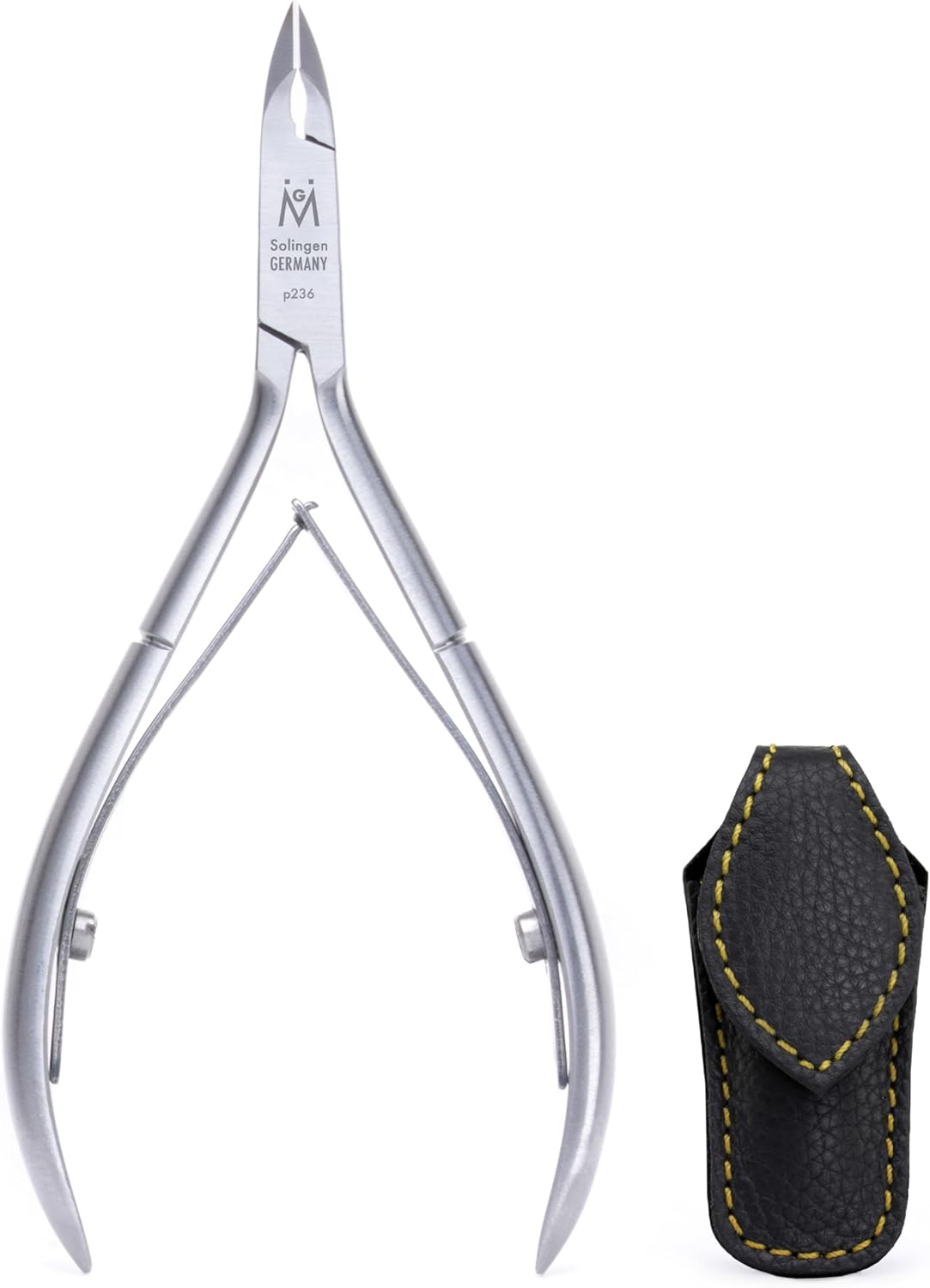 GERMANIKURE Professional Cuticle Nipper in Leather Case, Double Sharpened, Single Spring, Ethically Made in Solingen Germany
