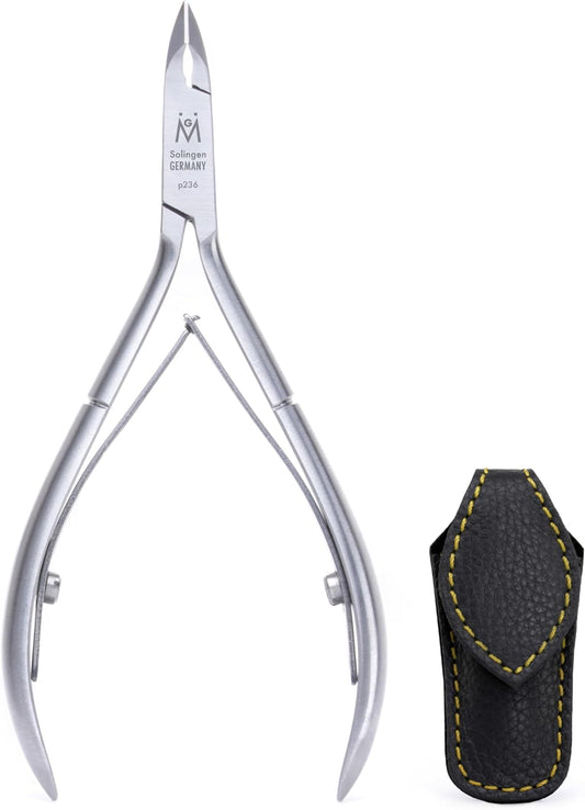 GERMANIKURE Professional Cuticle Nipper in Leather Case, Double Sharpened, Single Spring, Ethically Made in Solingen Germany