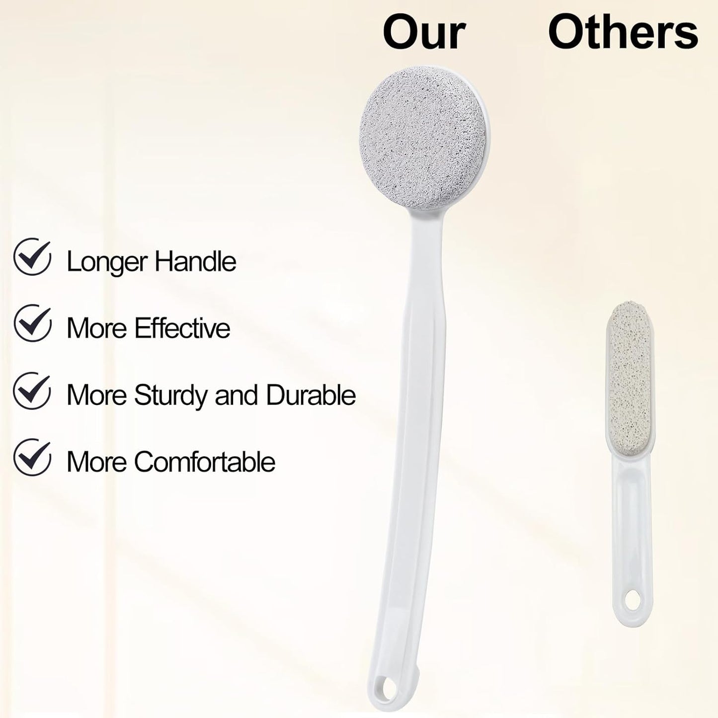 Pumice Stone for Feet with Long Handle, 2 Pack Hard Skin Callus Remover, Scrubber and Exfoliator for Dead Dry Skin, Softer & Smoother Feet, Pedicure Tool (Curved)